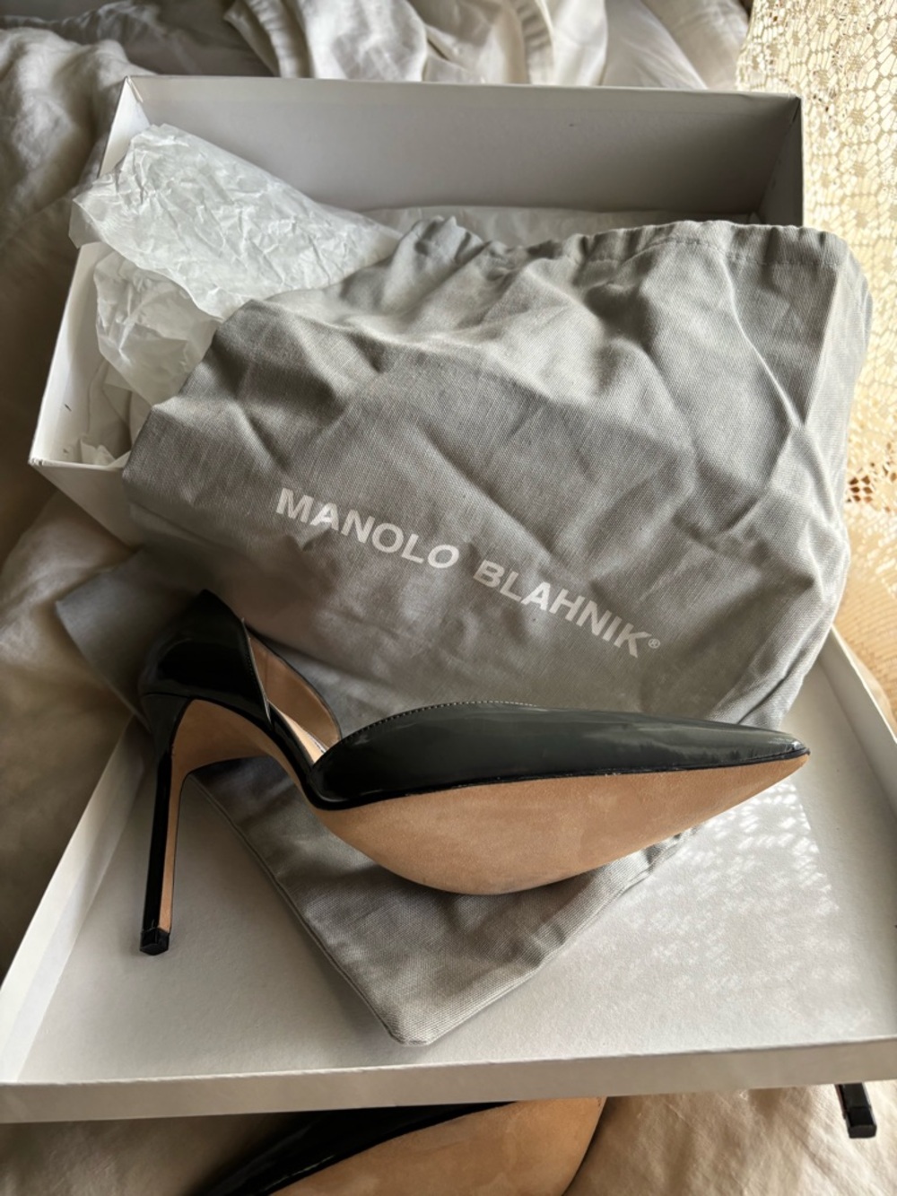 Manolo Blahnik Black Patent Pointed-Toe D'Orsay Pumps - Picture 6 of 7